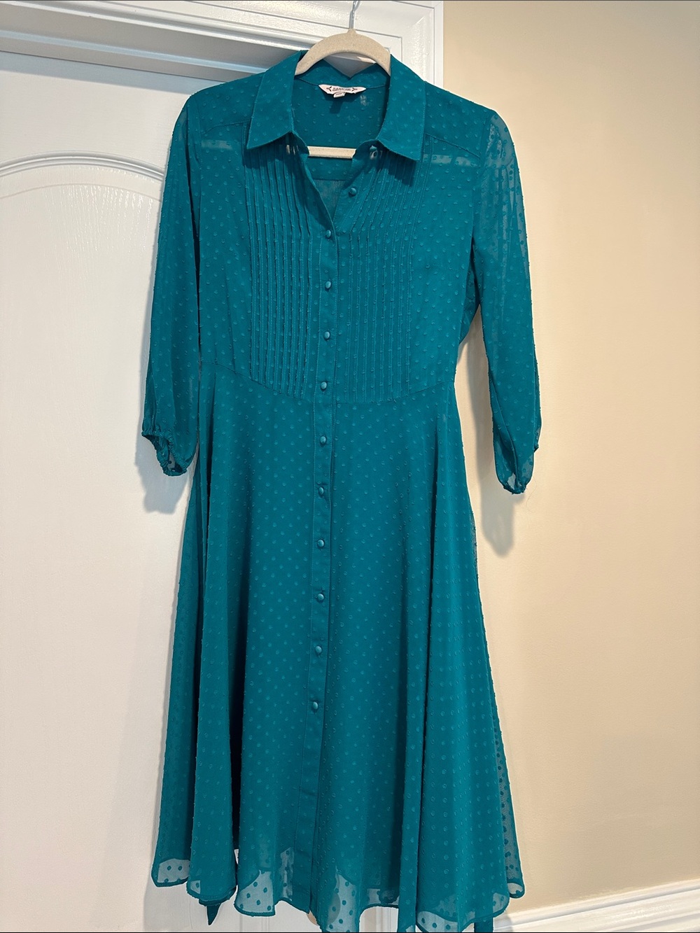 Nanette Lepore Teal Pintuck Button-Front Long Sleeve Dress